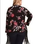 Torrid  Size 3X Black Floral Print Crepe Fringe Open Front Kimono Duster Photo 1