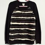 Haute Hippie 🦋 black tan fringe stripe wool sweater large Photo 0