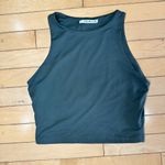 REORIA DOuble Layer Smoothing High Neck Crop Top Size Small Olive Green Photo 1