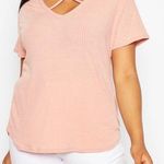Boohoo  Light Blush Pink Cross Front Strap Ribbed Short Sleeve T-Shirt 14 Photo 0