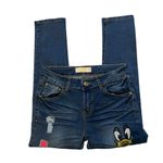 Tales Distressed Donald Duck Embroidered Character Skinny Ankle Jeans, Sz 28 Blue Photo 8