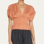 ALC Frank A.L.C. Luna Shirred V Neck Cotton Top in Armagnal Dusty Coral size 0 $295 Photo 4