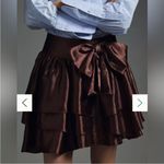 Anthropologie Anthro Nikasha Ruffled Bow High Waisted Skirt Silky Chocolate Brown sz Small Photo 1