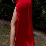 Cinderella Divine NWT Red Corset Cowl Satin Formal Long Leg Slit Dress (prom) Photo 4