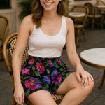 Lavender Brown  Floral Black Shorts size small Photo 0