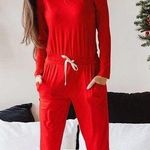 ALBION FIT Red The Merry Bamboo Long Sleeve Jumpsuit Sz.XS NWT Photo 0