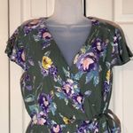 Blue Rain  Green Floral Romper Tie Belt Vneck XL Photo 2