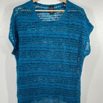 Faded Glory  Crochet Knit Top Cover Up Teal‎ Blue Open Weave 3X Beech Tropical Photo 0