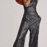 Anthropologie Maeve by  Disco Halter Wide Leg Metallic‎ Striped Jumpsuit Size 8 Photo 0