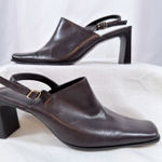 Enzo Angiolini  Womens 8.5 Brown Leather Square Toe Slingback High Heel Classy Photo 0