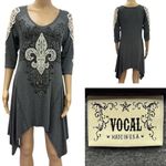 Vocal Crochet Lace Accent Embellished 3 Quarter Sleeve Shark Bite Tunic Dress S Photo 1