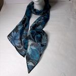 VTG Blue Floral Sheer Chiffon Scarf Long Lightweight Retro Flowers Whimsigoth Photo 1