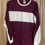 PINK Victorias Secret Maroon White Colorblock Campus Long Sleeve Shirt, Small Photo 0