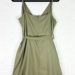 Showpo Linen Blend Faux Wrap Mini Dress Size 12 Green Belted Surplice Neckline Photo 1