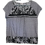 Chico's Women's Black White Short Sleeve Elastic Waist Band Button-Hole Size 1 Photo 0