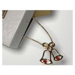 Avon Gold Christmas Bells With Red Jewel Clapper 16” Necklace In Box Photo 2