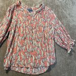 Democracy  Blouse Women's Medium Tiger Pink Split Neck 3/4 Sleeve Shirt Top Photo 1