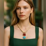 NWT House Of Harlow Elegant Twisted Rope Necklace with Red & Turquoise Pendant Blue Photo 0