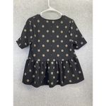 ZARA  Women's Blouse Short Sleeve Polka Dot Peplum Black Brown Size Medium Photo 1