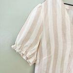 Loft Linen Striped Puff Sleeve Pocket Shirtdress Tan White Cream Women’s Size 12 Photo 9