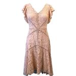 Taylor Peach V Neck Lace Asymmetric Hem Flutter Sleeve Dress Boho Fairy Ethereal Size 4 Photo 3