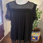 Milan Kiss NWOT Elegant Swiss Dot Black Ruffle Top Size L Photo 0