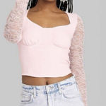 Wild Fable Babydoll Bustier Top XS Pink Floral Lace Sleeve Y2K Coquette Milkmaid Photo 0