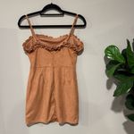 FIKA THE BRAND SUEDE RUFFLE TAN BROWN MINI DRESS SIZE M Size M Photo 1