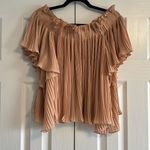 Endless Rose  Off Shoulder with Adjustable Straps Tan Pleated Flowy Blouse Photo 1