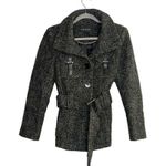 ZARA Wool Blend Long Sleeve Collard Belted ButtonUp Jacket Pockets M Grey Black Photo 10