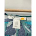 C&C California  Womens Blue Tropical Mini Dress Size M Linen Blend Boho Resort Photo 5