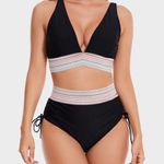 Blooming Jelly NWT Bikini Set Size XL Black High Waist Swimsuit Retro Stretch Photo 3