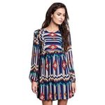 Umgee  Aztec Babydoll Style Southwestern Print Design Blue & White Dress Size L Photo 15