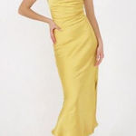 Revolve Spaghetti Strap Satin Cowl Neck Elegant Maxi Dress Yellow Women's M Photo 0