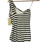 Michael Kors MICHAEL Olive Green Stripe One Shoulder One Piece Swimsuit 10 Photo 1