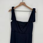 After Six  Square neck Fluid Satin Maxi Dress With Bow Straps In Midnight Navy Photo 3