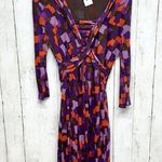 Boden Dress Women Size 10R Midi Long Sleeve Twisted Wide Open Neck Geometric Black Photo 0