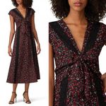 Thakoon Collective Paisley Tie Front Midi Dress Sz 4 Black and Red Floral Photo 1