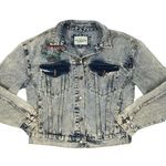 ASHLEY VINTAGE CHARM Trucker Painted Denim Jacket Sz M Acid Wash Cowgirl Biker Blue Size M Photo 2