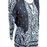Melissa Paige  Blouse Women's Size S Black White Floral Damask Print Career Top Photo 3