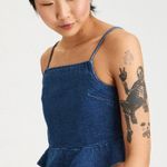 American Eagle Blue Denim Square Neck Flounce Hem Crop Top Photo 1