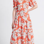 Modcloth  Parker & Rowe Floral Bloom Wildly Tiered Midi Dress Coral Orange XS Photo 0