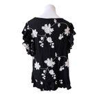 Anthropologie Liv Los Angeles Black Floral Embroidered Ruffled Blouse MEDIUM Photo 2