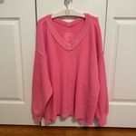 Aerie Wonder Textured V-Neck Sweatshirt in Coral Sun Photo 1