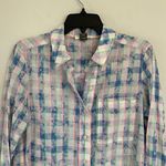 Anthropologie Pilcro Cate Blue Tie-Dye Neon Plaid Button Down Top Size Small Photo 2