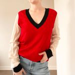 St. John Vintage  Red and Cream V-Neck Wool Sweater Photo 1