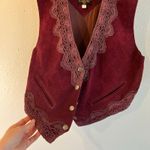 Deadstock 90s Burgundy Purple Suede Genuine Leather Lace Trim Vest Size Large Photo 3