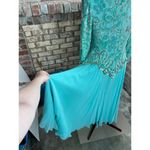 Laundry by Shelli Segal dress formal beaded 100% silk swing skirt shoulder pads blue Photo 8