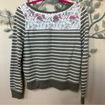 Garage  Olive Green & Cream stripe with lace shoulders sweatshirt Sz M NWT Photo 5