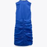 ZARA NWT  Ruched Stretch Poplin Cobalt Blue Dress Size Medium Photo 3